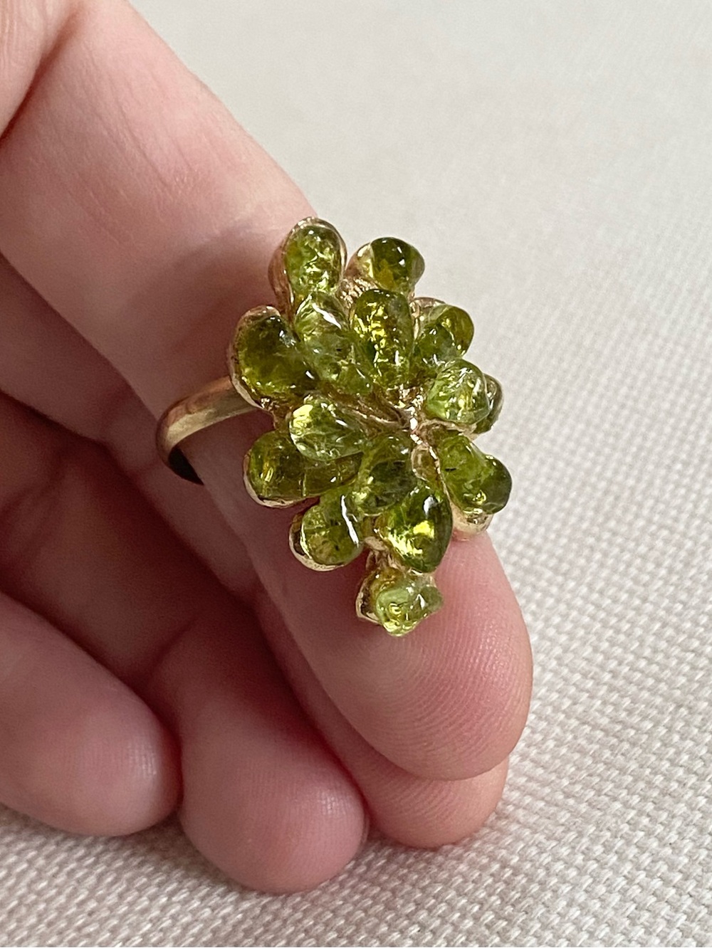 Vintage Faux Peridot Cluster Cocktail Ring Grape Bunch Design Gold Adjustable